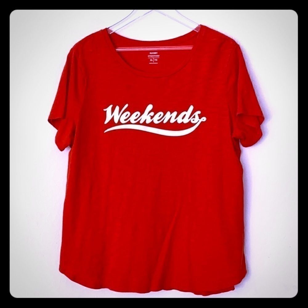 Old Navy Orange Short Sleeves WEEKENDS T-S…